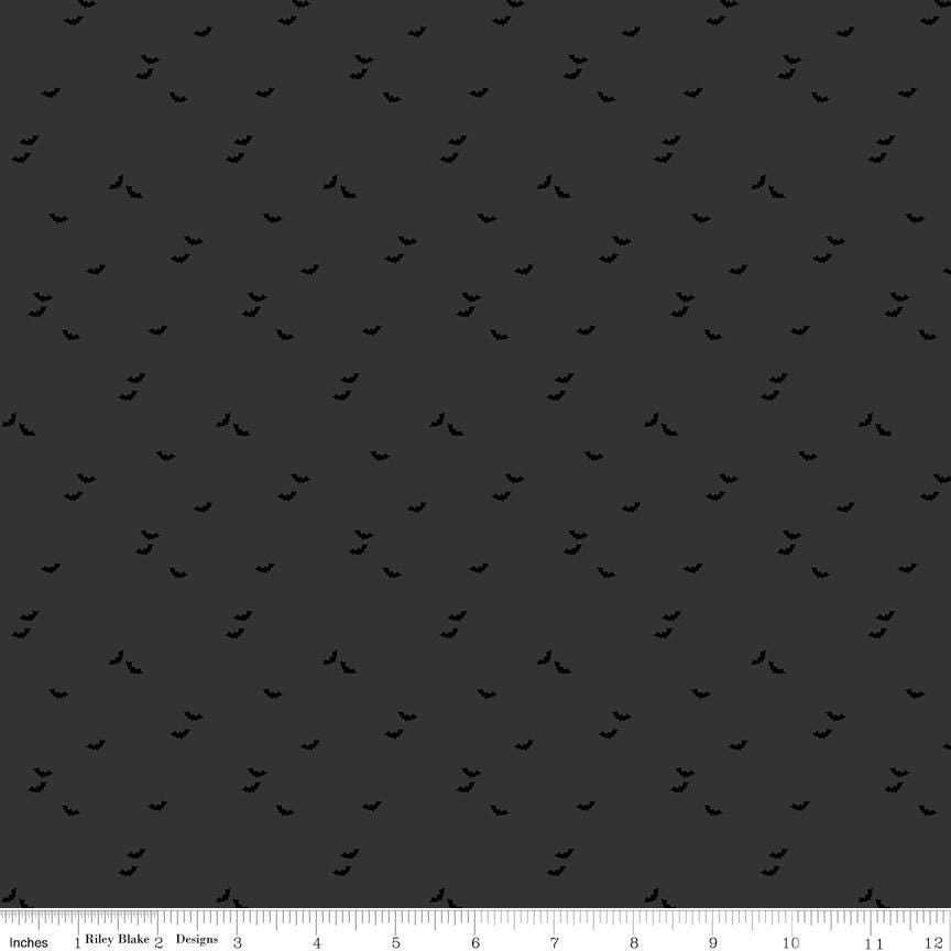 Bats on Dark Gray from Seasonal Basics by Christopher Thompson; Sold in Half Yard Increments