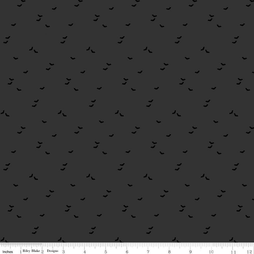 Bats on Dark Gray from Seasonal Basics by Christopher Thompson; Sold in Half Yard Increments