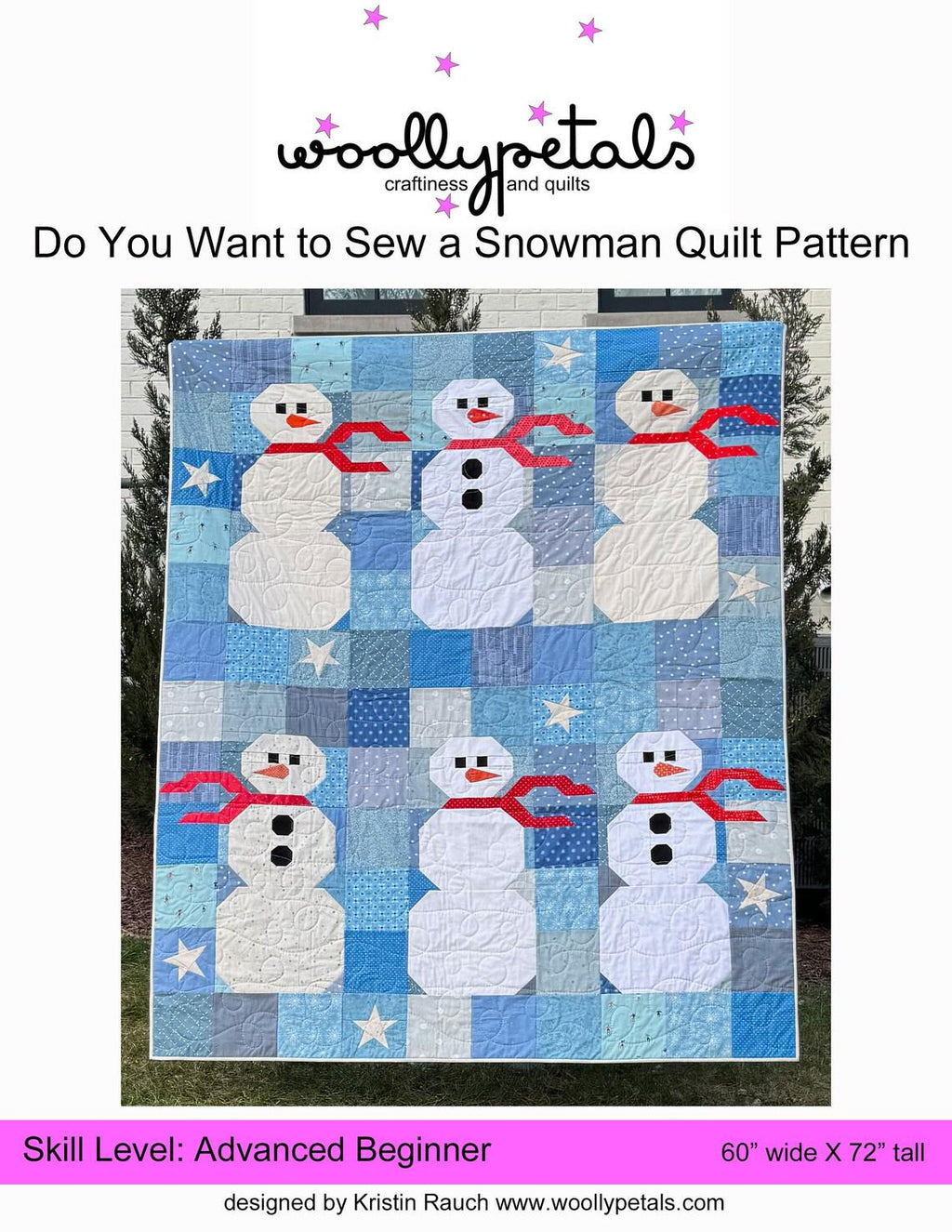 Quilt Kit for Do You Want to Sew a Snowman Quilt by Woolly Petals; Includes 18 Blue Fat Quarters, 7 Low Volume FQs, 1 Red FQ, Orange, Black