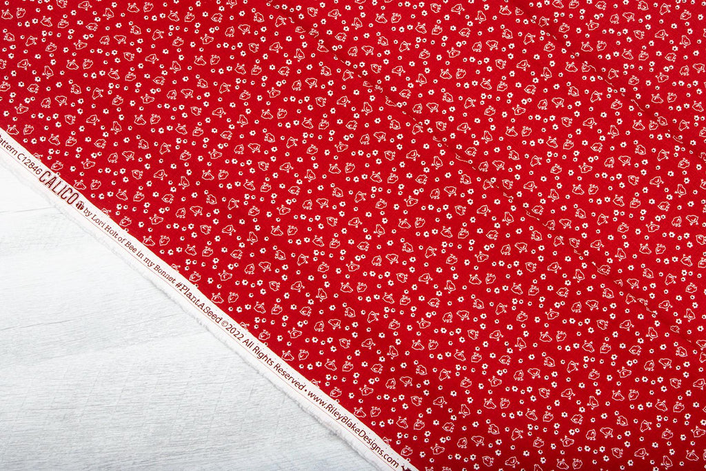 Calico Chicks on Red by Lori Holt of Bee in my Bonnet for Calico Collection; Sold in Half Yard Increments