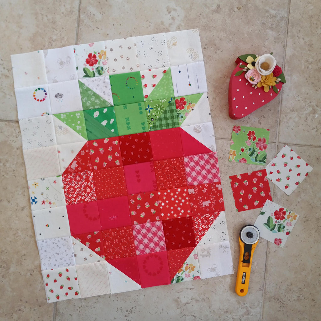 Quilt Kit for Strawberry Quilt: 13 Red FQs, 11 Green Fat Eighths, 16 Low Volume FQs for a Scrappy Happy Strawberry Quilt approx. 75" x 99"