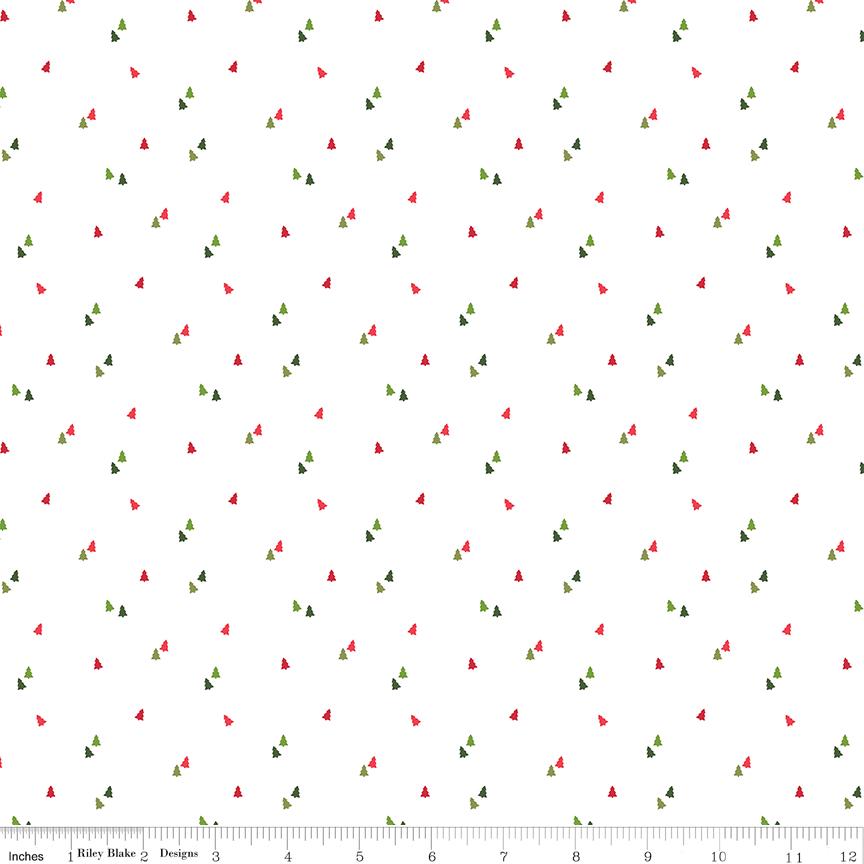 Tiny Christmas Trees on White from Seasonal Basics by Christopher Thompson, Sold in Half Yard Increments