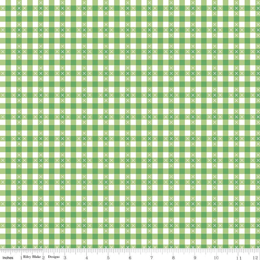 Summer Skies and Fireflies Gingham Print in Green by Gracey Larson of Burlap and Blossom; Sold in Half Yard Increments