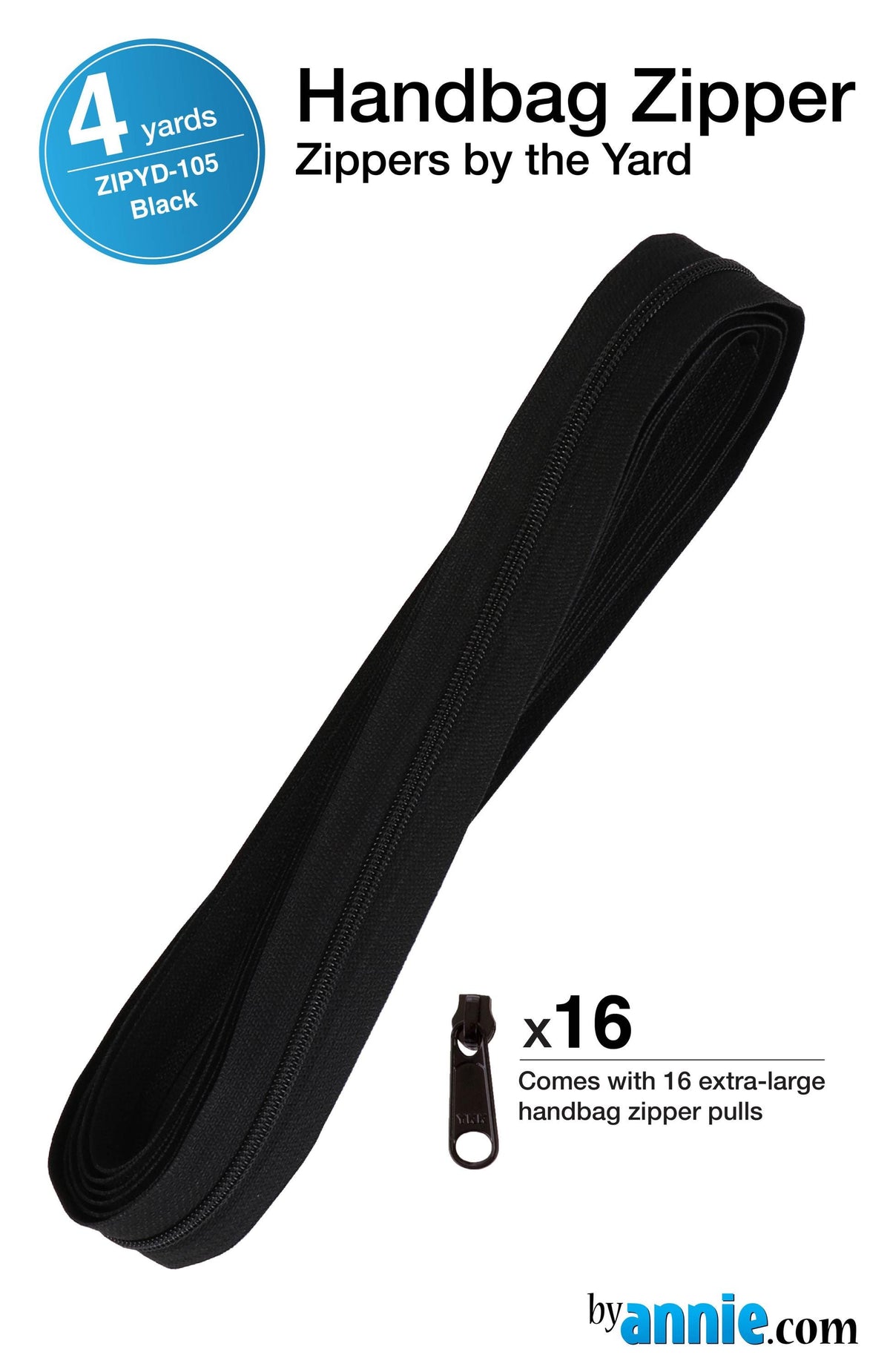 ByAnnie 4 Yard Handbag Zipper Pack with 16 Extra Large Zipper Pulls