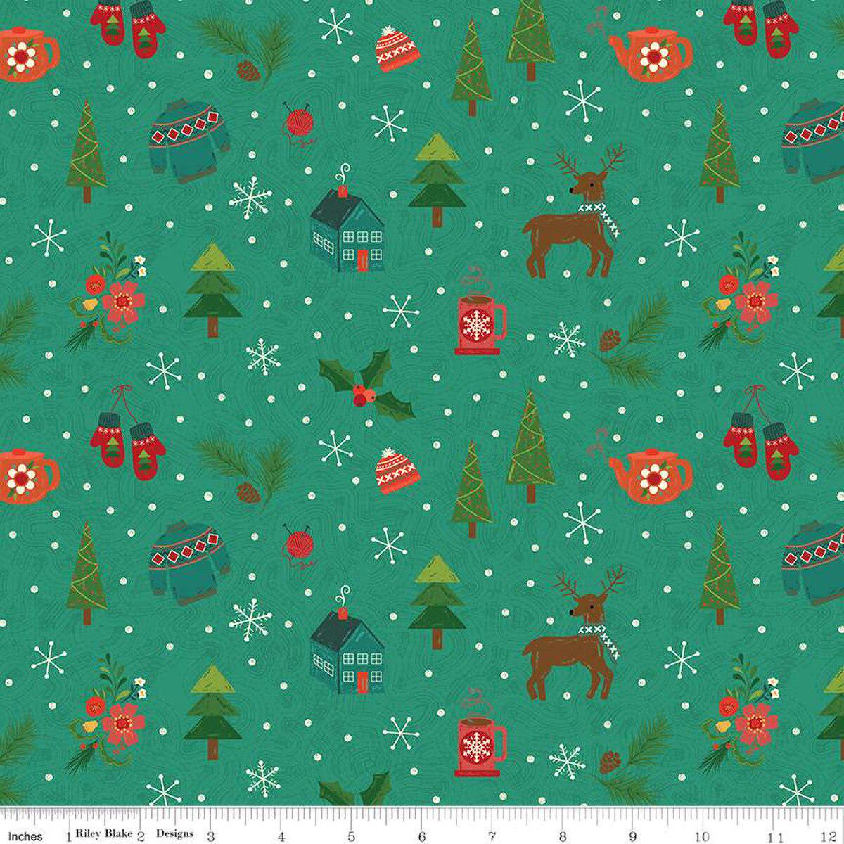In From The Cold Winter Mix - Teal - by Heather Peterson of Anka's Treasures; Sold in Half Yard Increments