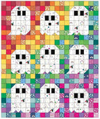 Quilt Kit for Rainbow Ghost Party Quilt by Woolly Petals; Includes 30 Rainbow FATTER Eighths, 8 LV FQs, 1 Black FQ, Half-Yard Star Fabric + Paper Pattern