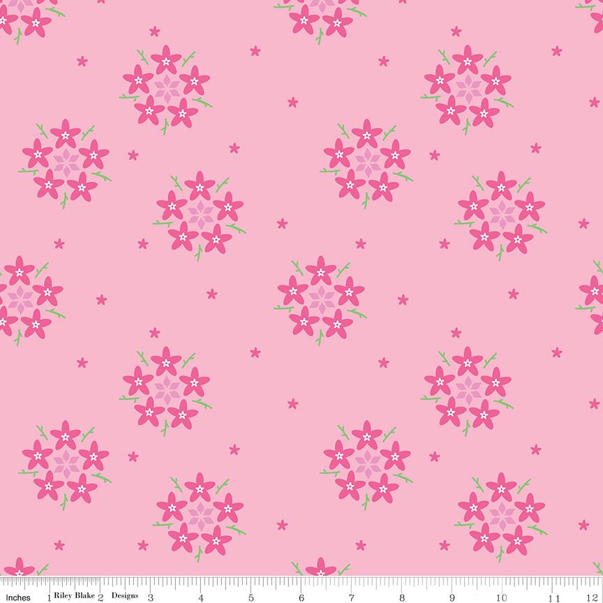 Star Flower in Pink by Kristy Lea of Quiet Play for Bloom Collection; Sold in Half Yard Increments