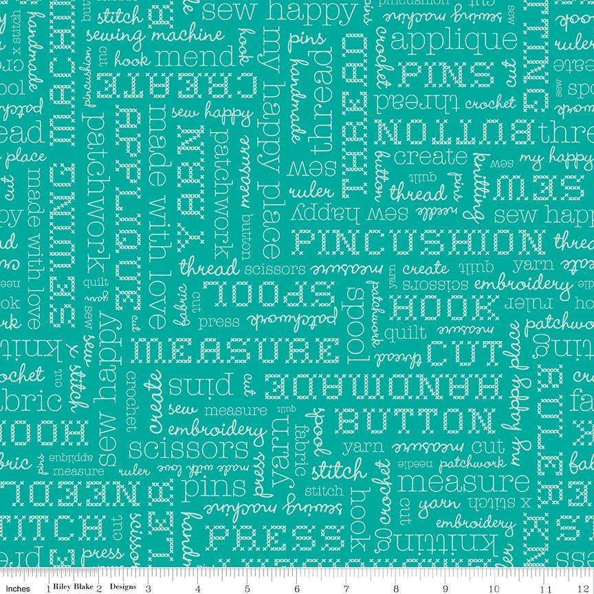 Stitch Text on Vivid (Teal Blue) by Lori Holt of Bee in my Bonnet; Sold in Half Yard Increments