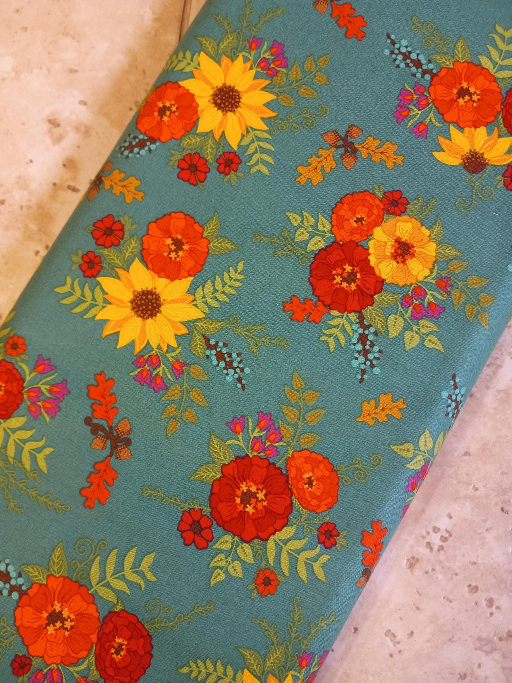 Autumn Afternoon Main - Teal - by Heather Peterson of Anka's Treasures; Sold in Half Yard Increments