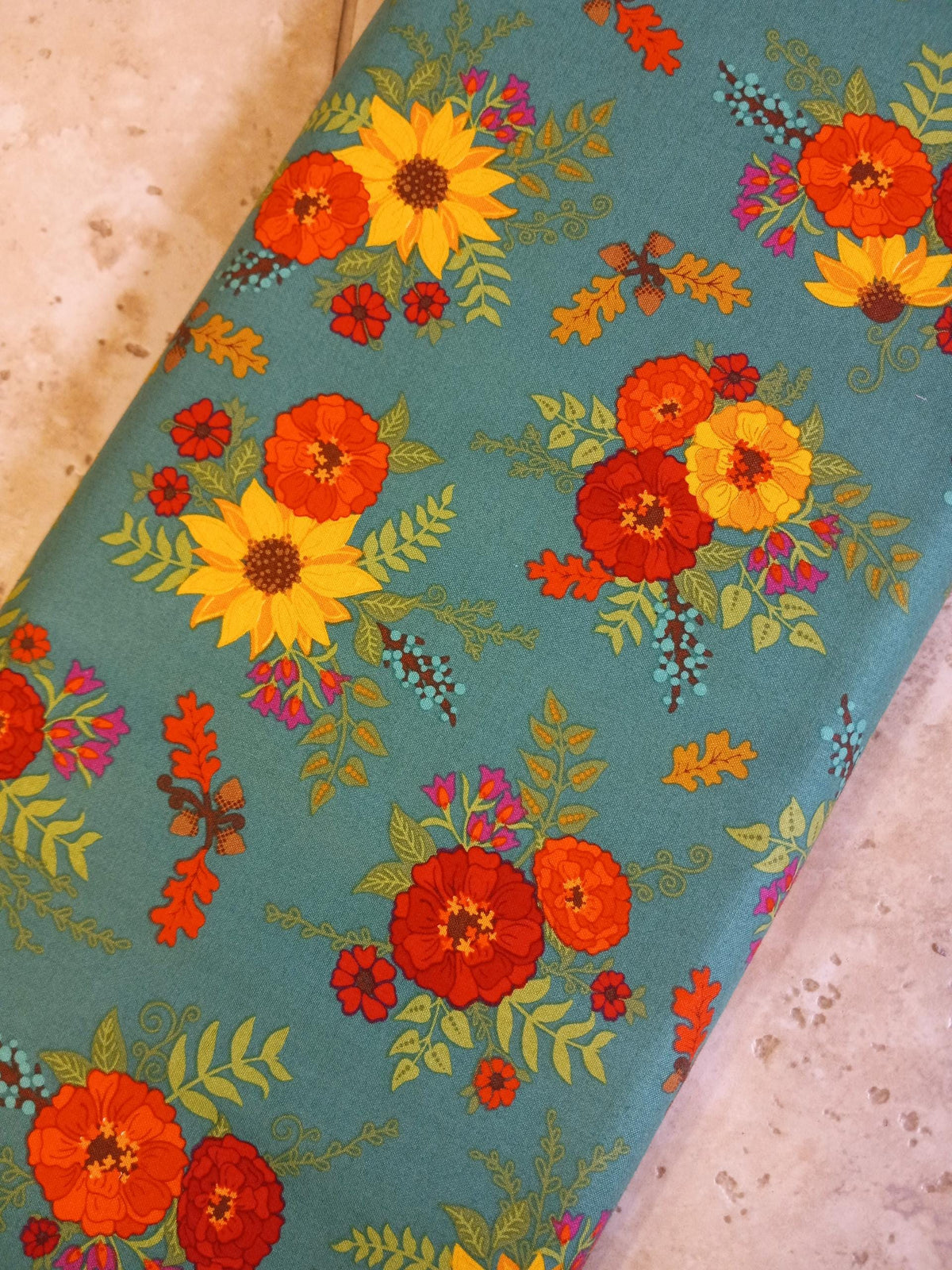 Autumn Afternoon Main - Teal - by Heather Peterson of Anka's Treasures; Sold in Half Yard Increments