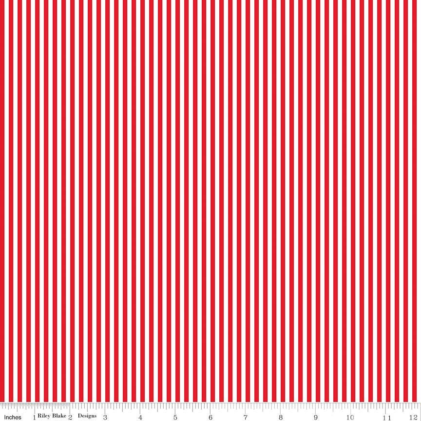 Red 1/8 Inch Stripe on White; Basics Collection for Riley Blake Designs; Sold in Half Yard Increments