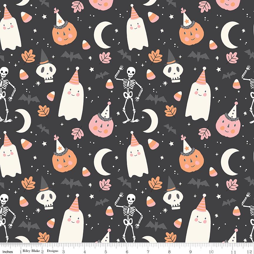 Hey Pumpkin Main Print on Charcoal by My Mind's Eye; Sold in Half Yard Increments