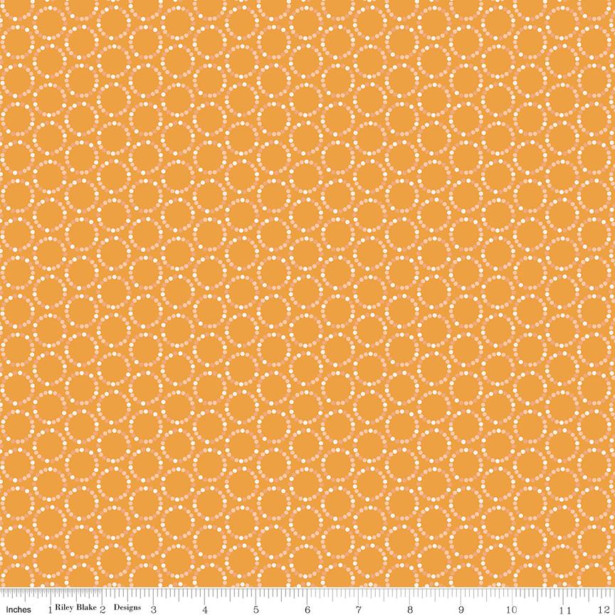 Dotted Circles in Gold; In From The Cold by Heather Peterson of Anka's Treasures; Sold in Half Yard Increments