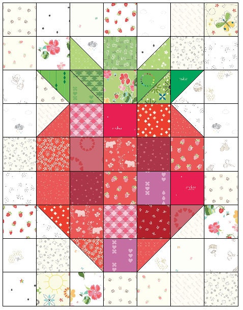 Quilt Kit for Strawberry Quilt: 13 Red FQs, 11 Green Fat Eighths, 16 Low Volume FQs for a Scrappy Happy Strawberry Quilt approx. 75" x 99"