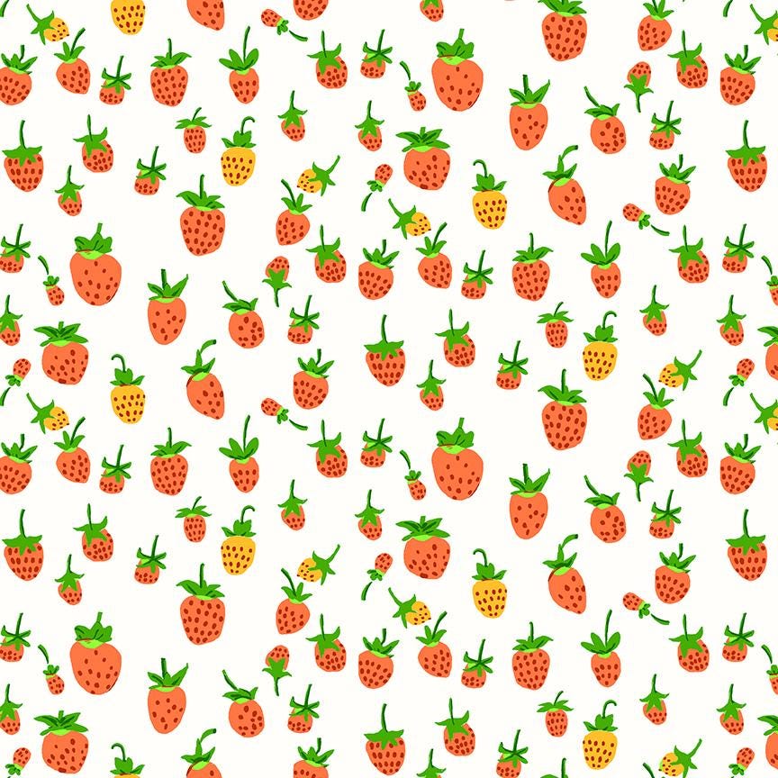 Red Strawberries on White from Heather Ross' Studio Edit Collection; Sold in Half Yard Increments