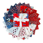 Sweet Freedom Mini Flags on Oxford Blue with Sparkle by Beverly McCullough of Flamingo Toes; Sold in Half Yard Increments