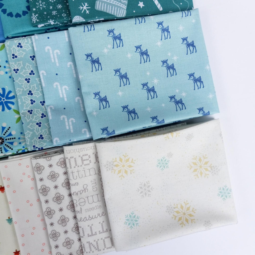 Quilt Kit for Do You Want to Sew a Snowman Quilt by Woolly Petals; Includes 18 Blue Fat Quarters, 7 Low Volume FQs, 1 Red FQ, Orange, Black