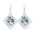 Leather Square Earrings Featuring Bluebirds by the Riley Blake Designers; Earring size is 1" x 1". Hang is 2".