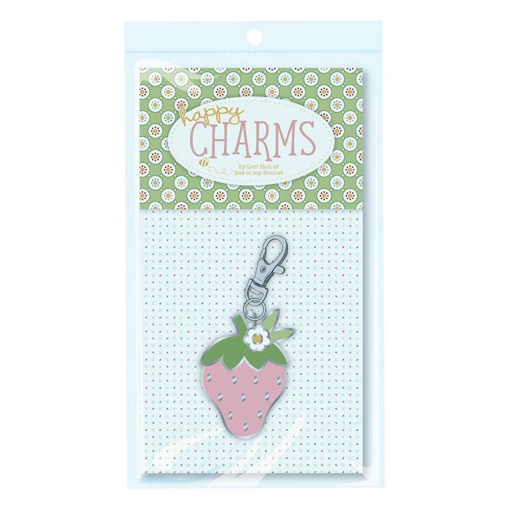 Pink Strawberry Enamel Happy Charm for Cookbook Collection by Lori Holt of Bee in my Bonnet; Approx. 1" x 1 1/2" zipper pull