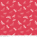 Awakening Libellulas Dragonflies on Cayenne Red by Cherry Guidry of Cherry Blossoms; Sold in Half Yard Increments