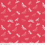 Awakening Libellulas Dragonflies on Cayenne Red by Cherry Guidry of Cherry Blossoms; Sold in Half Yard Increments