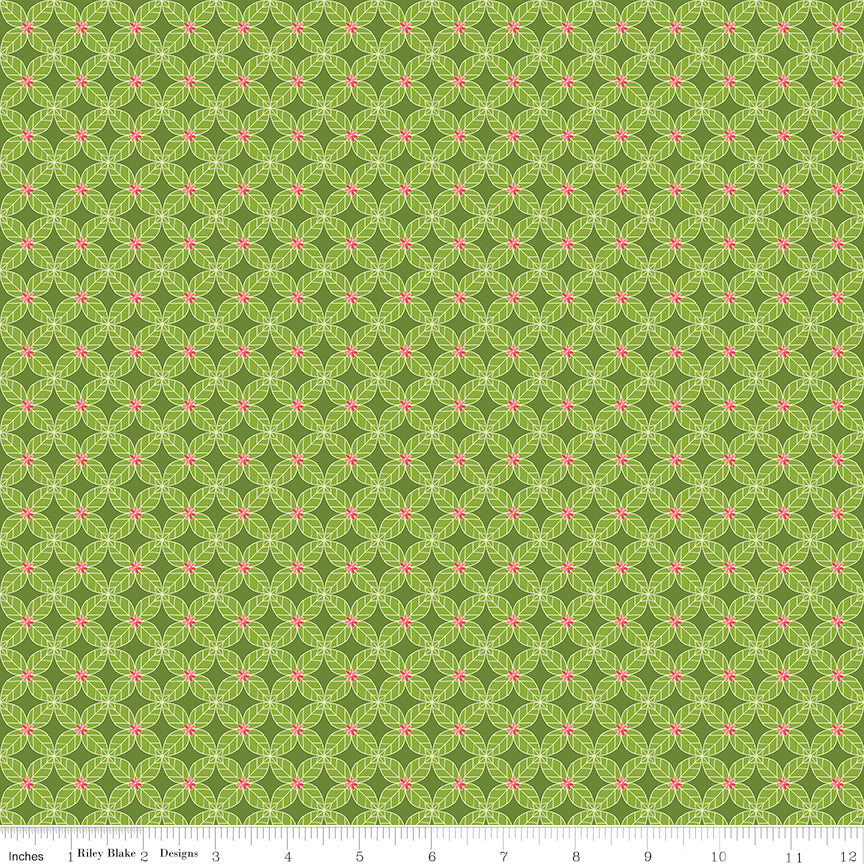 Awakening Petals on Kiwi Green by Cherry Guidry of Cherry Blossoms; Sold in Half Yard Increments