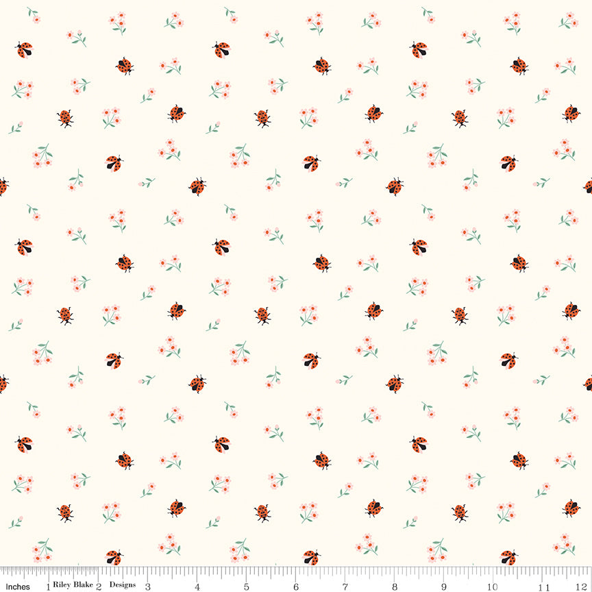 Meadow Moments Ladybugs on Cream by Little Forest Atelier; Sold in Half Yard Increments