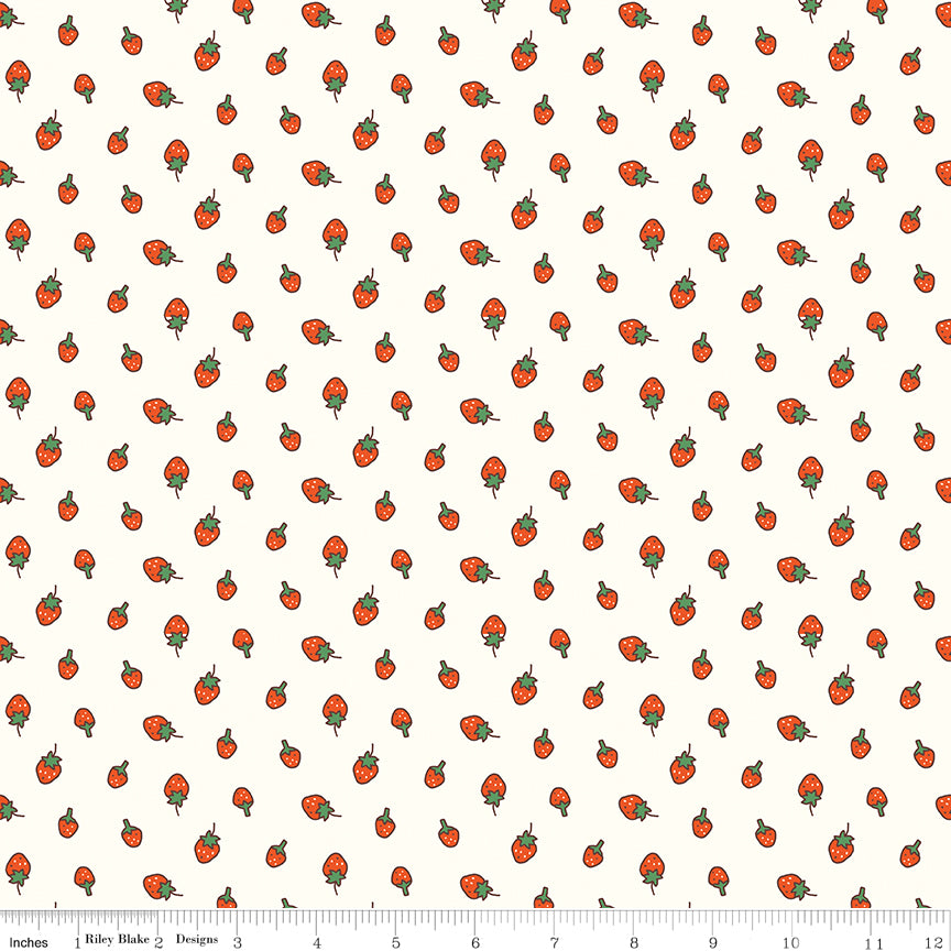 Serendipity 2 Strawberries on Cream by Minki Kim of Sewing Illustration; Sold in Half Yard Increments