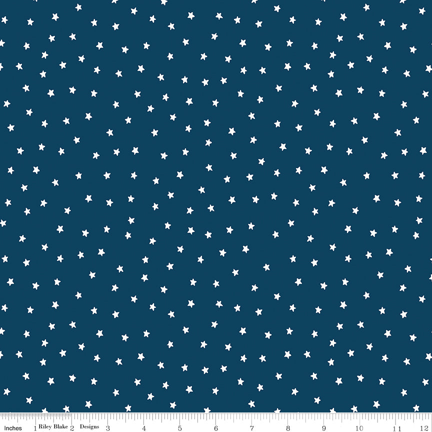 Sew America Star Toss on Navy Blue by J. Wecker Frisch of Great Joy Studio; Sold in Half Yard Increments