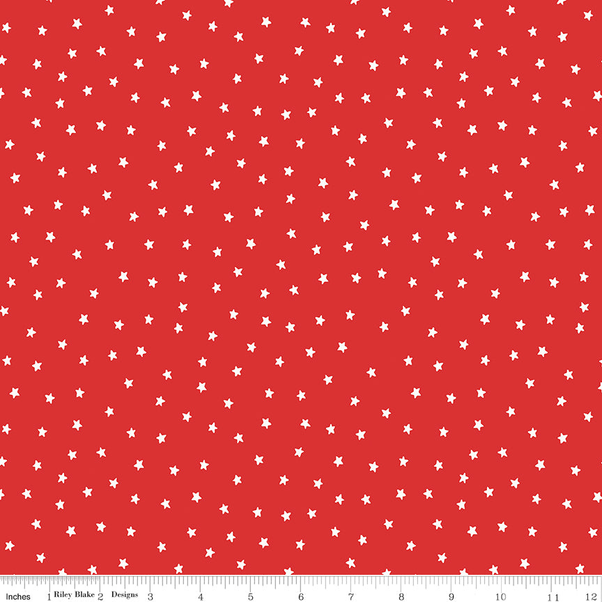 Sew America Star Toss on Red by J. Wecker Frisch of Great Joy Studio; Sold in Half Yard Increments