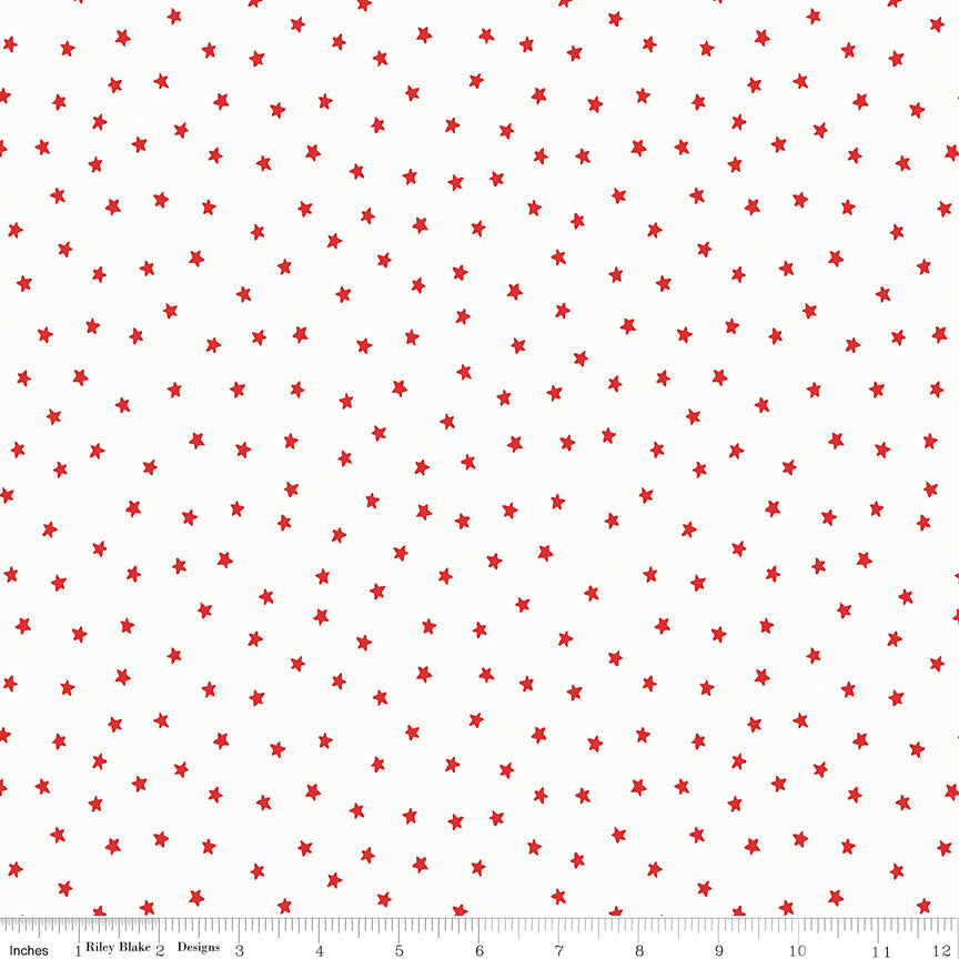Sew America Star Toss on White by J. Wecker Frisch of Great Joy Studio; Sold in Half Yard Increments