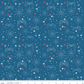 Firework Fields Fireworks on Coastal Blue by Gracey Larson; Sold in Half Yard Increments