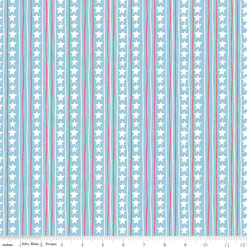 Firework Fields Stars and Stripes in Blue by Gracey Larson; Sold in Half Yard Increments