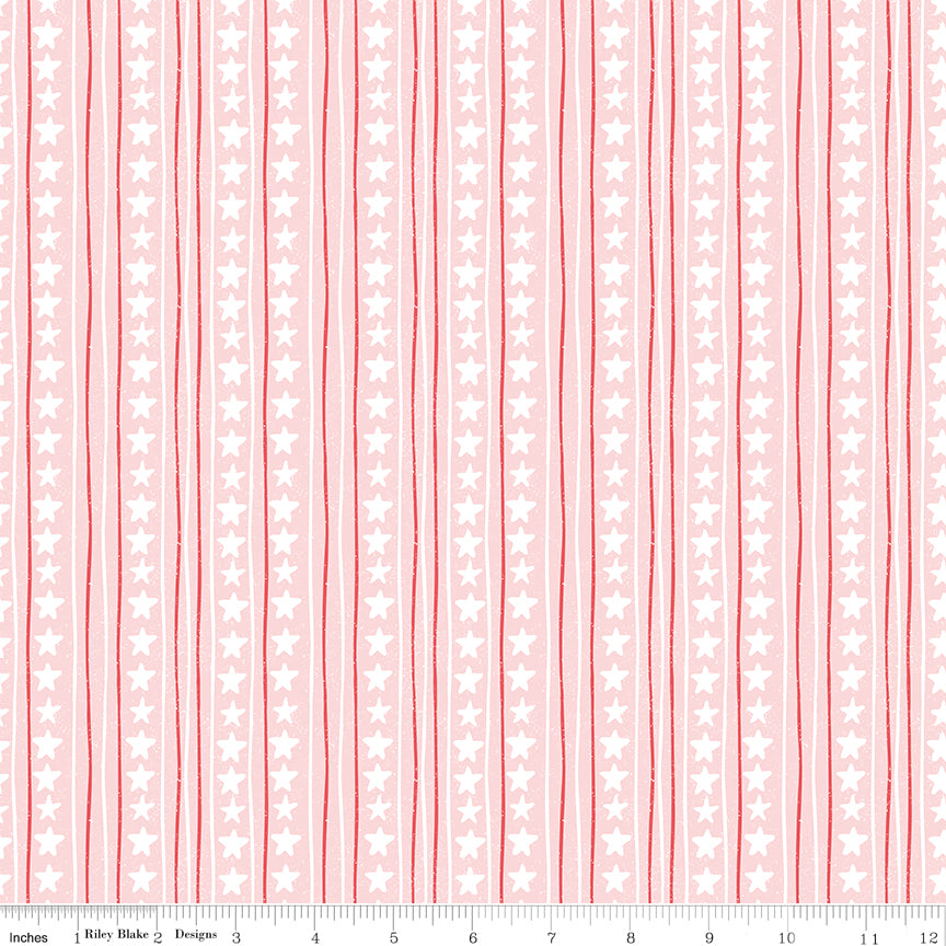 Firework Fields Stars and Stripes in Light Pink by Gracey Larson; Sold in Half Yard Increments