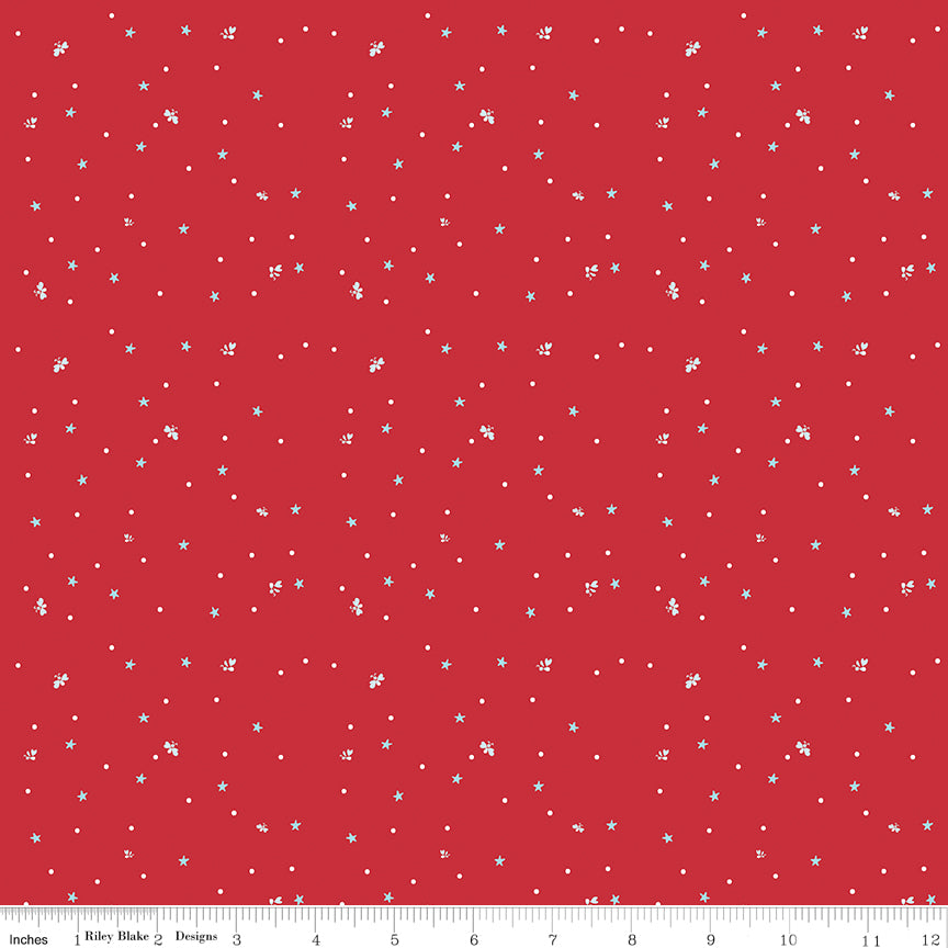 Firework Fields Fireflies in Red by Gracey Larson; Sold in Half Yard Increments