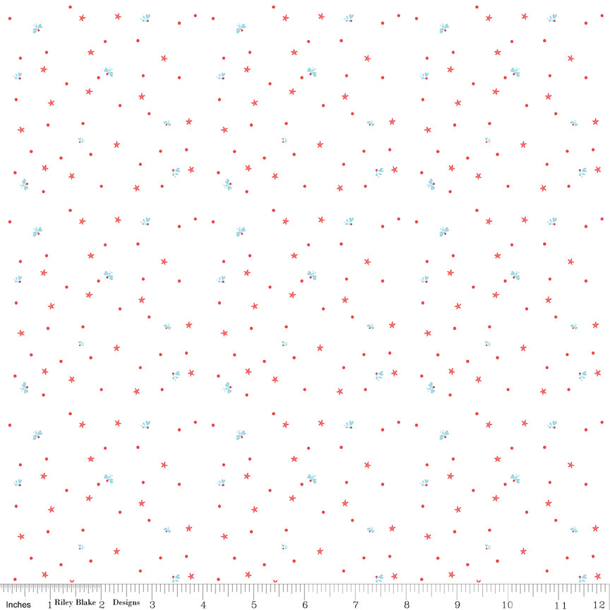Firework Fields Fireflies in White by Gracey Larson; Sold in Half Yard Increments
