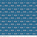 Firework Fields Flags on Coastal Blue by Gracey Larson; Sold in Half Yard Increments
