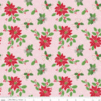 Claus & Co. Poinsettia Print on Light Pink by Melissa Mortenson; Sold in Half Yard Increments