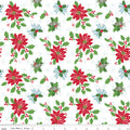 Claus & Co. Poinsettia Print on White by Melissa Mortenson; Sold in Half Yard Increments