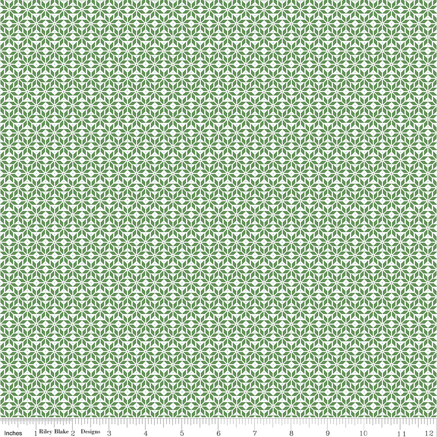 Claus & Co. Star Pattern in Green by Melissa Mortenson; Sold in Half Yard Increments