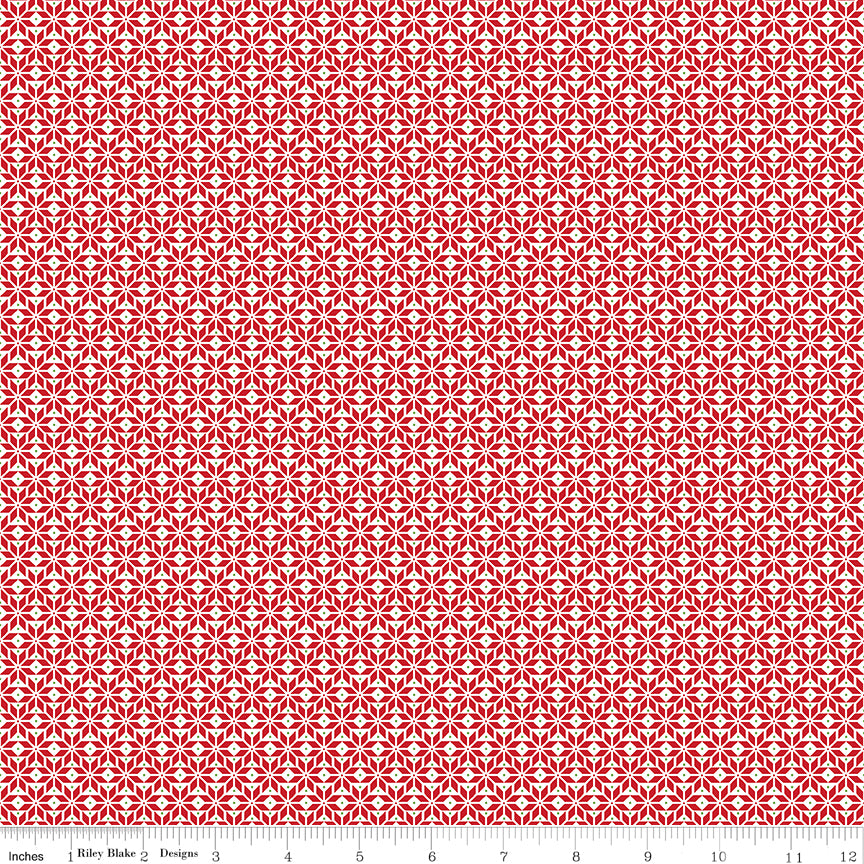 Claus & Co. Star Pattern in Red by Melissa Mortenson; Sold in Half Yard Increments