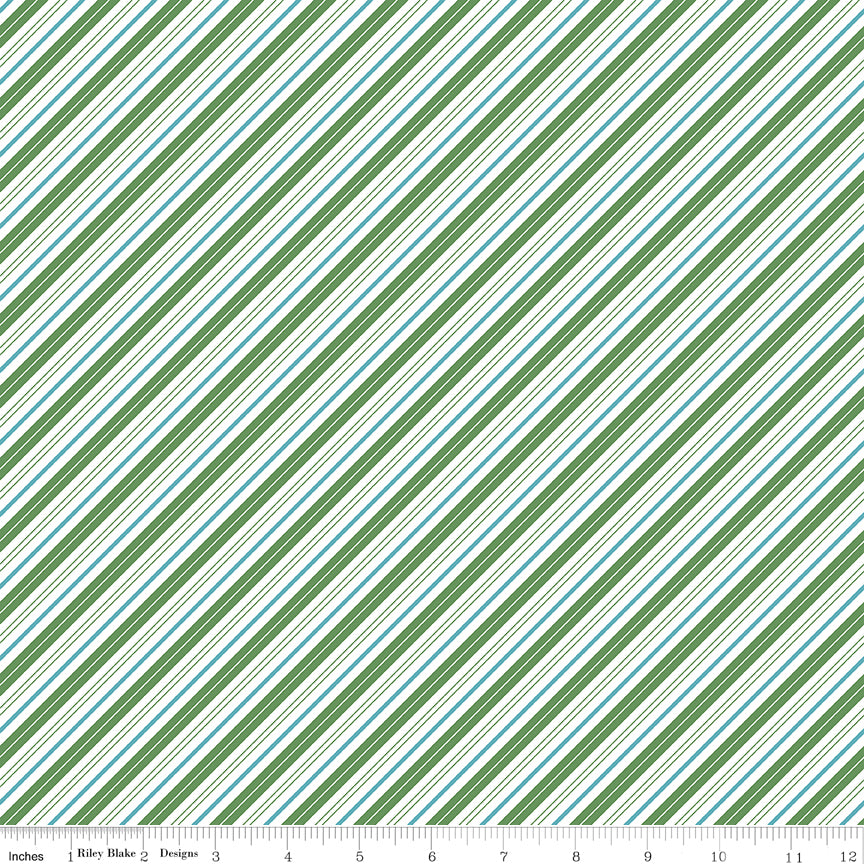 Claus & Co. Candy Cane Stripes in Green by Melissa Mortenson; Sold in Half Yard Increments