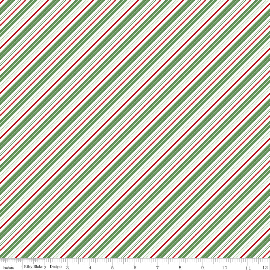 Claus & Co. Candy Cane Stripes (Multicolored) by Melissa Mortenson; Sold in Half Yard Increments