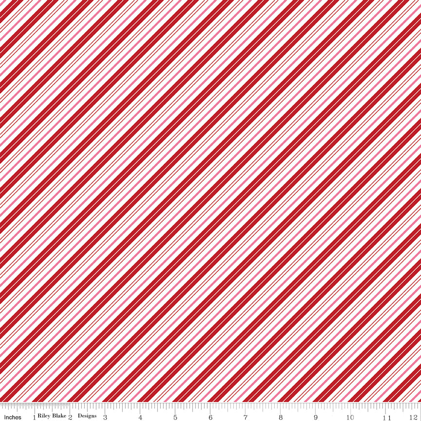 Claus & Co. Candy Cane Stripes in Red by Melissa Mortenson; Sold in Half Yard Increments