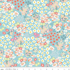 Cotton Nook Flowerbed in Blue by Minki Kim of Sewing Illustration; Sold in Half Yard Increments