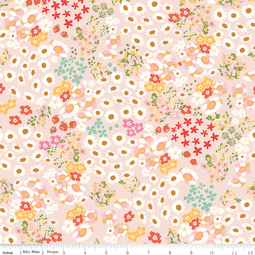 Cotton Nook Flowerbed in Pink by Minki Kim of Sewing Illustration; Sold in Half Yard Increments