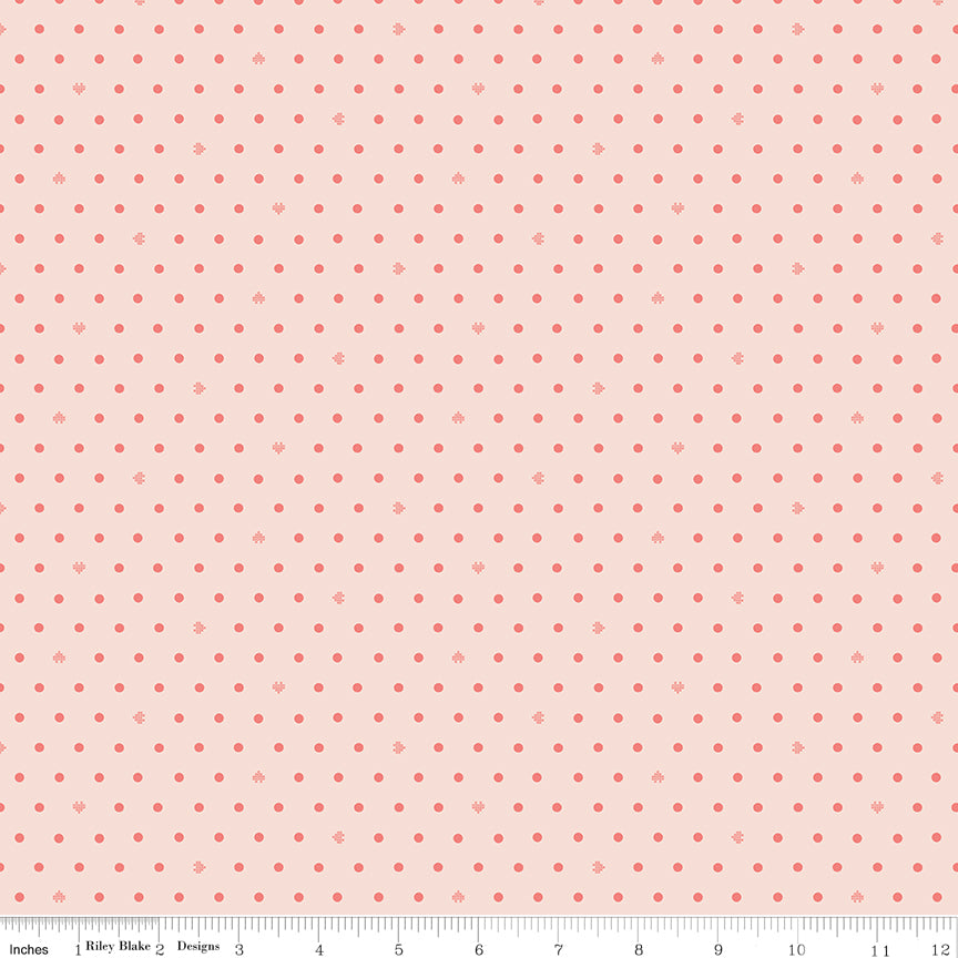 Cotton Nook Dots in Blush (Light Pink) by Minki Kim of Sewing Illustration; Sold in Half Yard Increments
