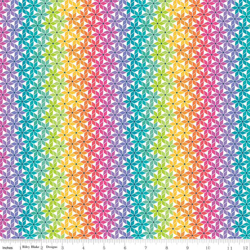 Chasing Rainbows Stellar Weave in Rainbow by Leslie Ryan; Sold in Half Yard Increments
