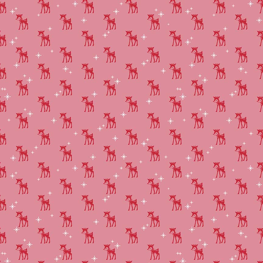Cozy Christmas Reindeer on Pink by Lori Holt; Sold in Half Yard Increments