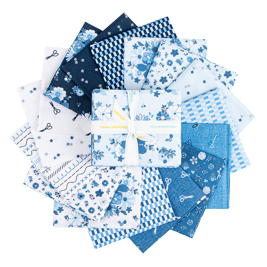 Blue Blooms and Threads Ditzy on Navy by Christopher Thompson; Sold in Half Yard Increments